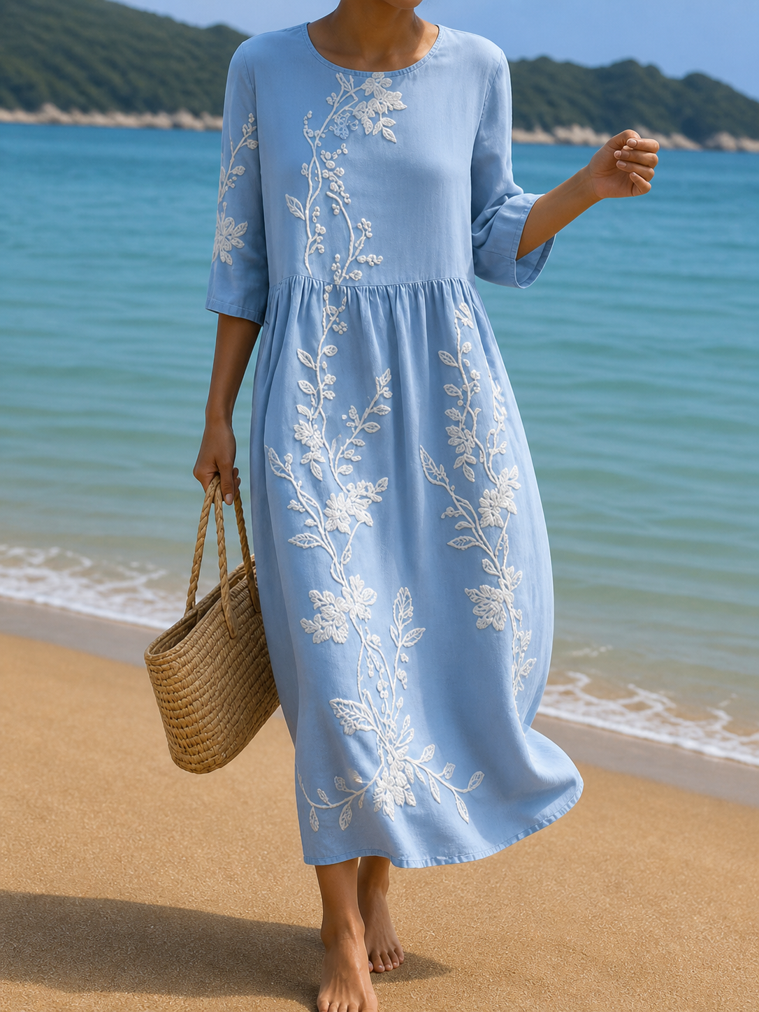 Kate | Abito Lungo da Mare con Ricamo Floreale