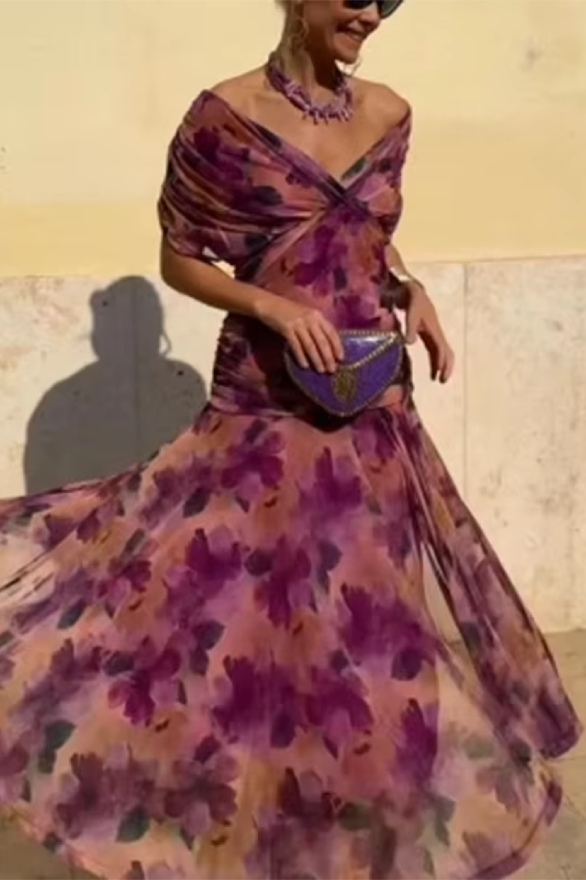 Sidonia | Abito Midi Floreale con Scollo Bardot