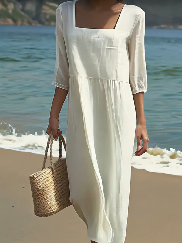 Sara | Abito Lungo da Mare con Scollatura Quadrata