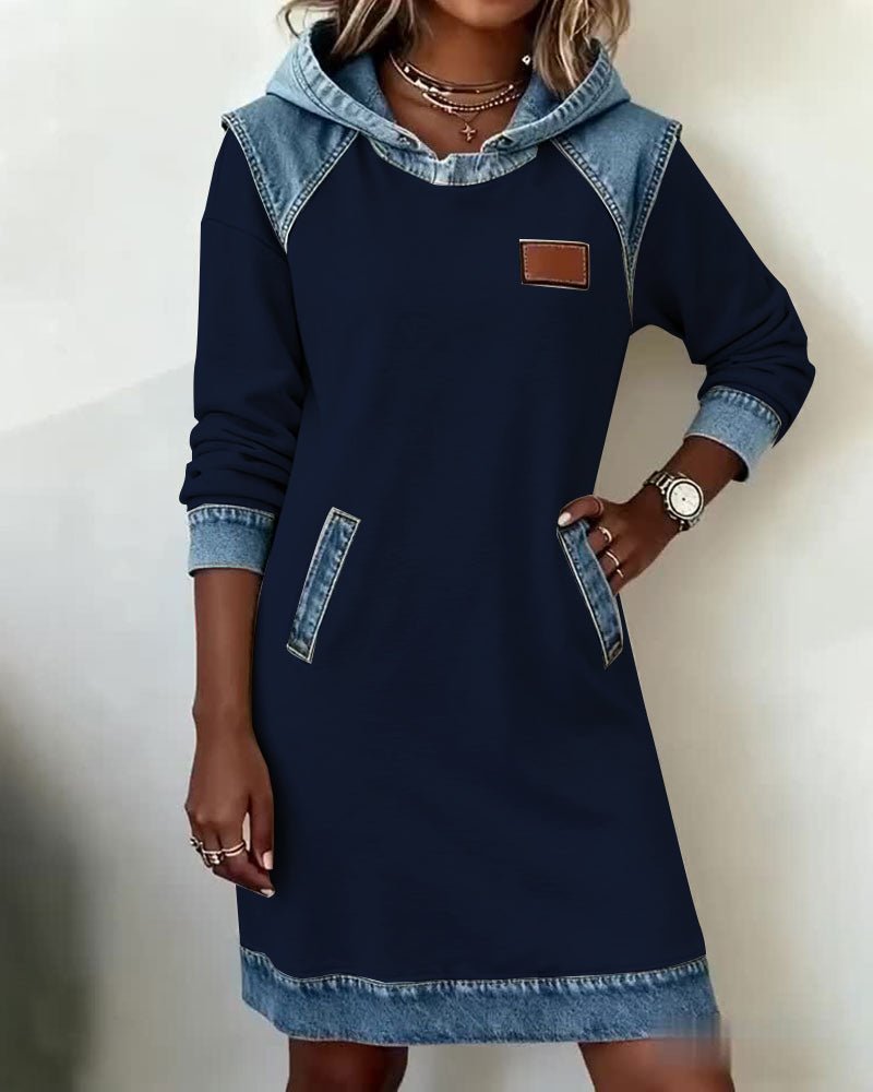 Giada | Abito Casual con Cappuccio e Dettagli in Denim