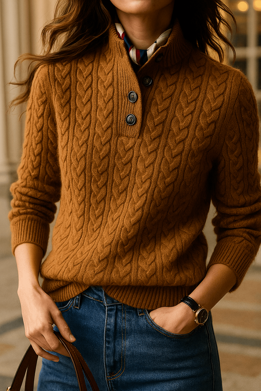 Carla | Maglione in Maglia Intrecciata con Bottoni