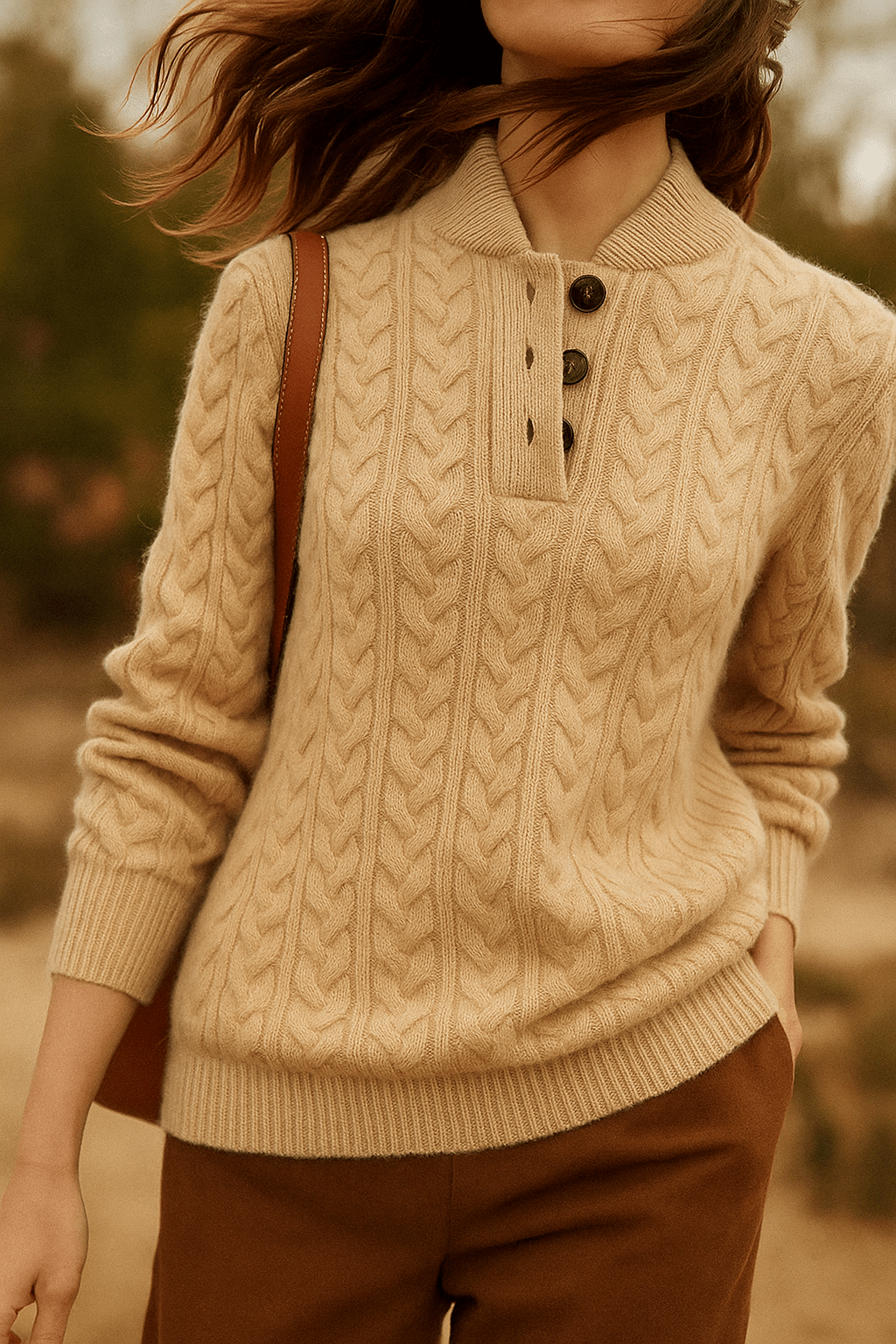 Carla | Maglione in Maglia Intrecciata con Bottoni