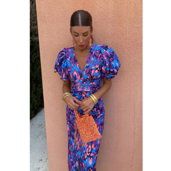 Arielle | Abito midi colorato con volant sulle maniche