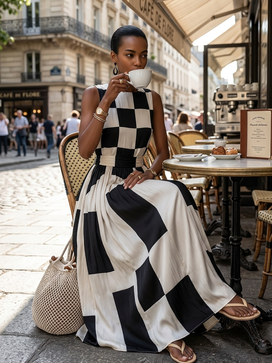 Irah | Abito Maxi a Fantasia Geometrica