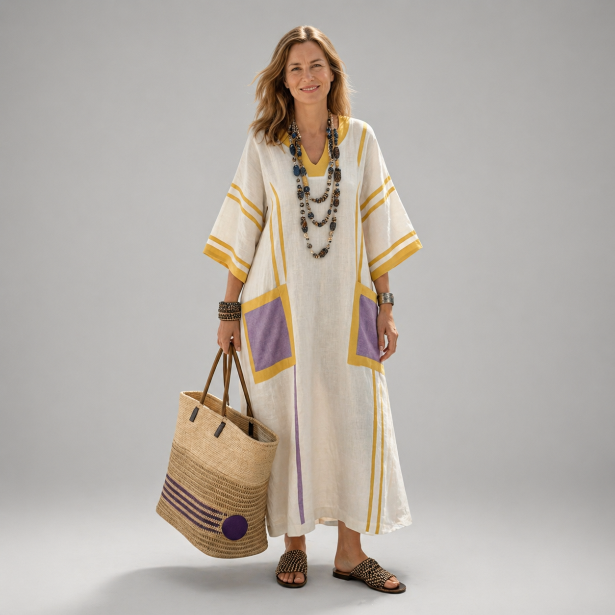 Zafira | Vestito Maxi a Manica Corta con Collo a V e Tasche