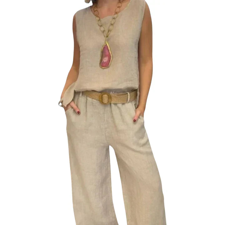 Livia | Completo Due Pezzi in Lino con Top Smanicato
