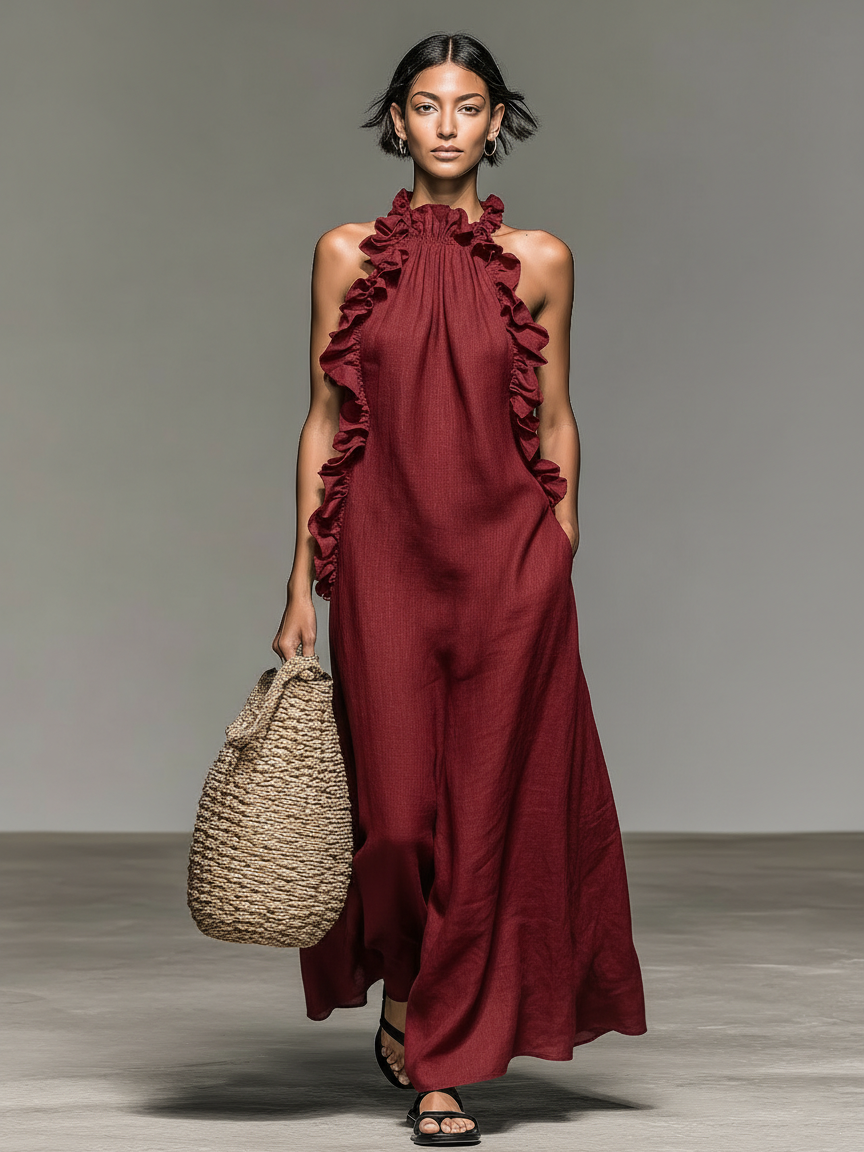 Gina | Abito Maxi con Volant Eleganti