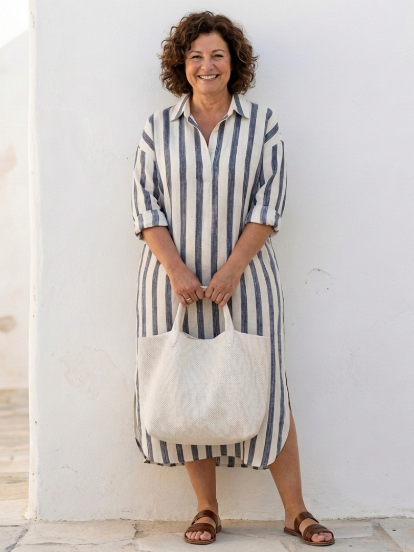 Naomi | Vestito Camicia Midi a Manica Lunga a Righe