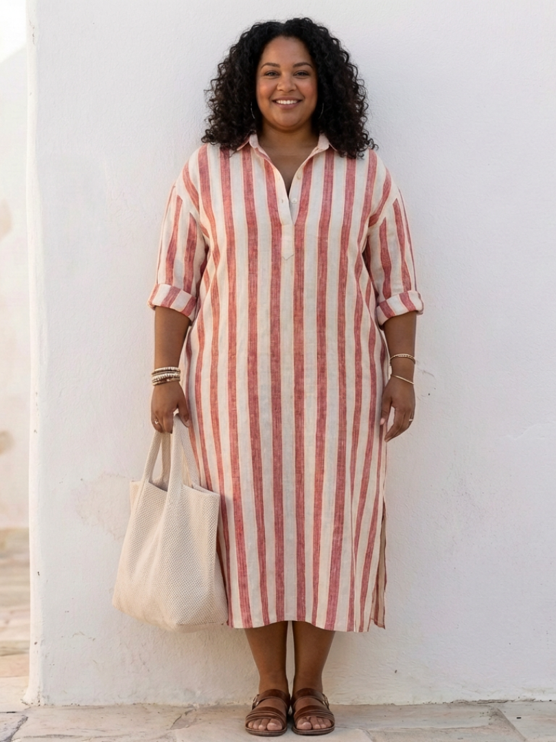 Naomi | Vestito Camicia Midi a Manica Lunga a Righe