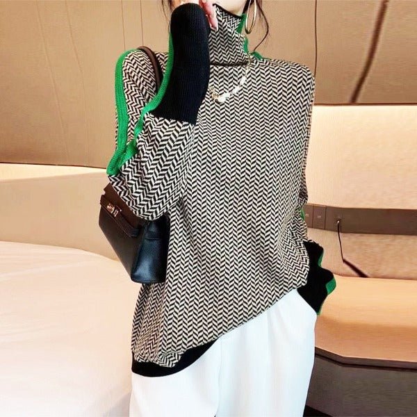 Vera | Maglione a Collo Alto con Strisce a Contrasto