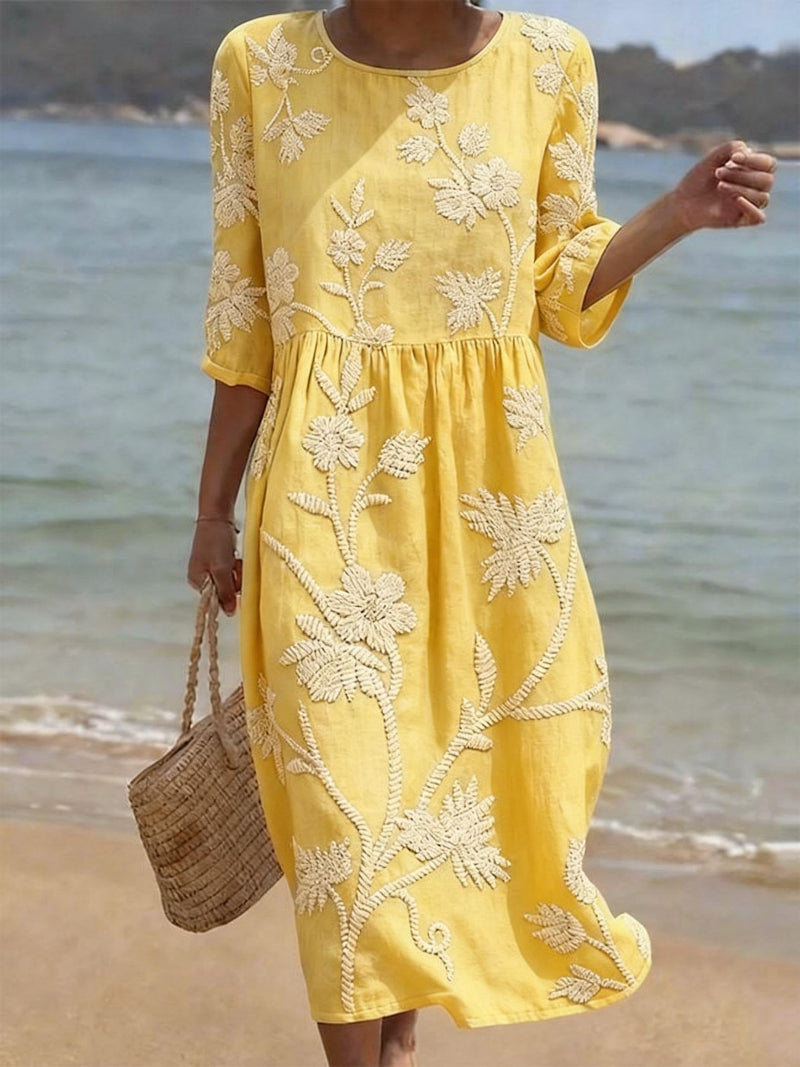 Sharley | Abito Lungo da Mare con Ricamo Floreale