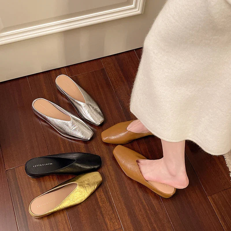 Beatrice | Mules Metallizzate a Punta Quadrata