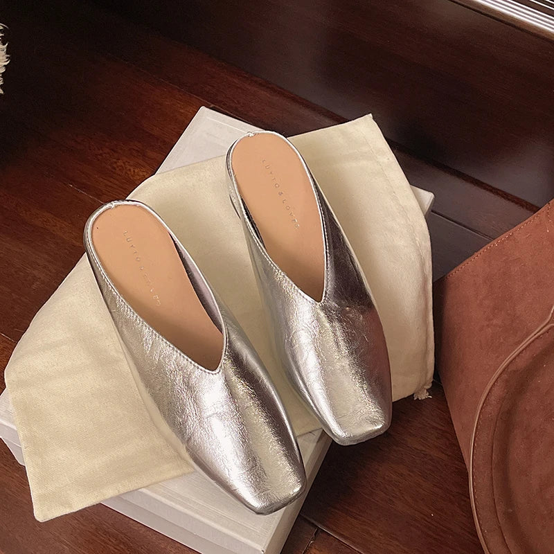 Beatrice | Mules Metallizzate a Punta Quadrata
