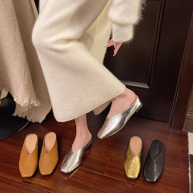 Beatrice | Mules Metallizzate a Punta Quadrata