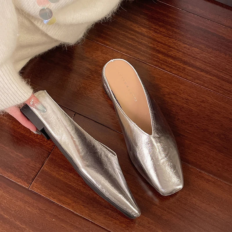 Beatrice | Mules Metallizzate a Punta Quadrata