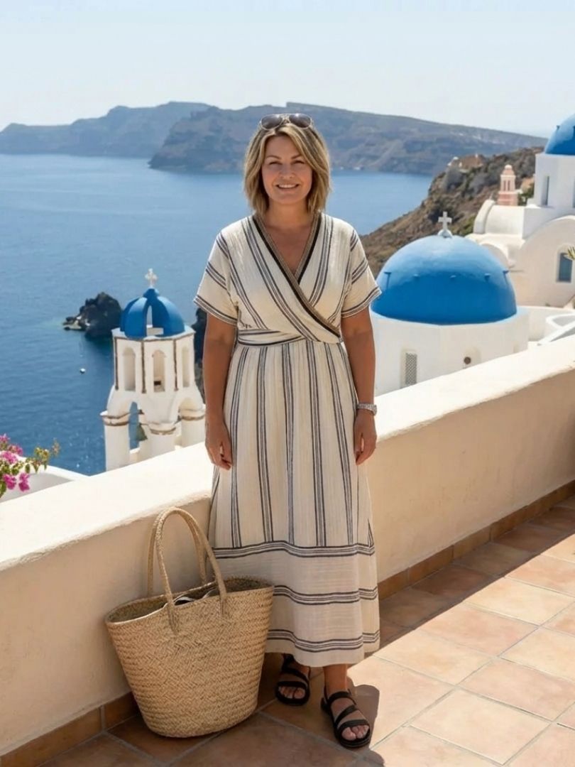 Thalassa | Vestito midi a maniche corte con scollo a V e vita avvolgente