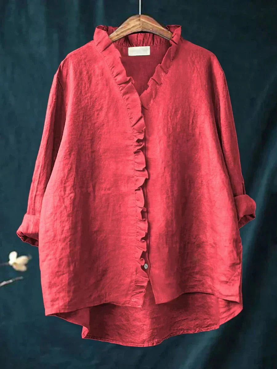 Sanela | Camicia Casual in Cotone e Lino con Volant Elegante
