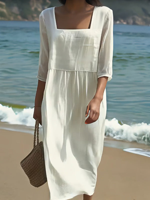 Sara | Abito Lungo da Mare con Scollatura Quadrata