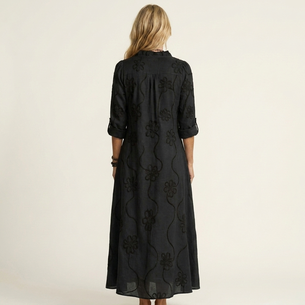 Elisabetta | Abito Maxi Ricamato con Colletto da Camicia