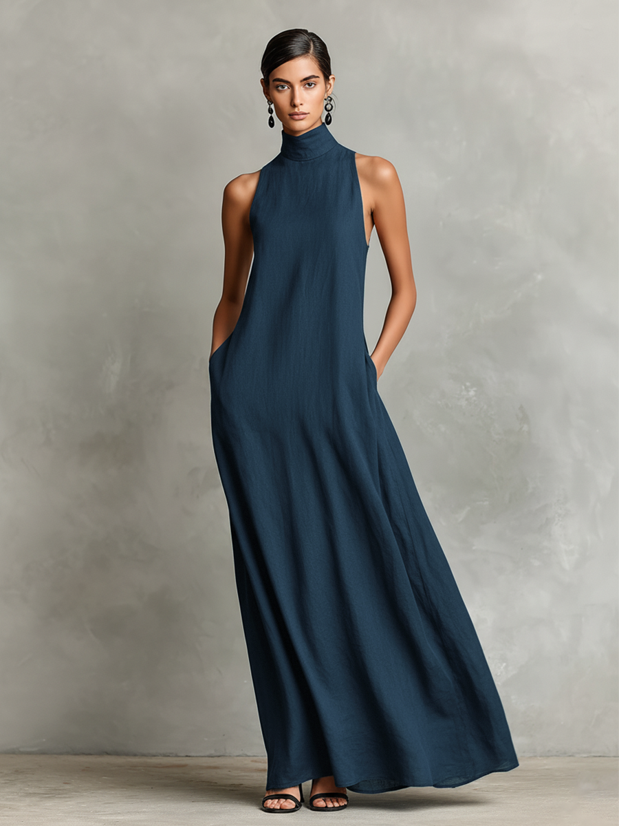 Fatima | Abito Maxi Minimalista con Collo Alto