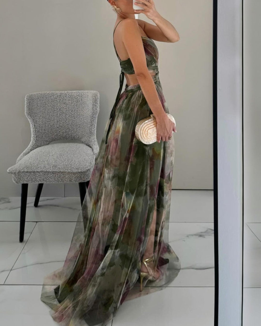 Lucina | Abito Lungo Floreale con Scollo a V