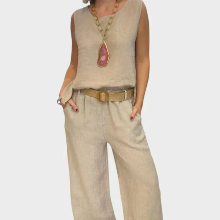 Livia | Completo Due Pezzi in Lino con Top Smanicato