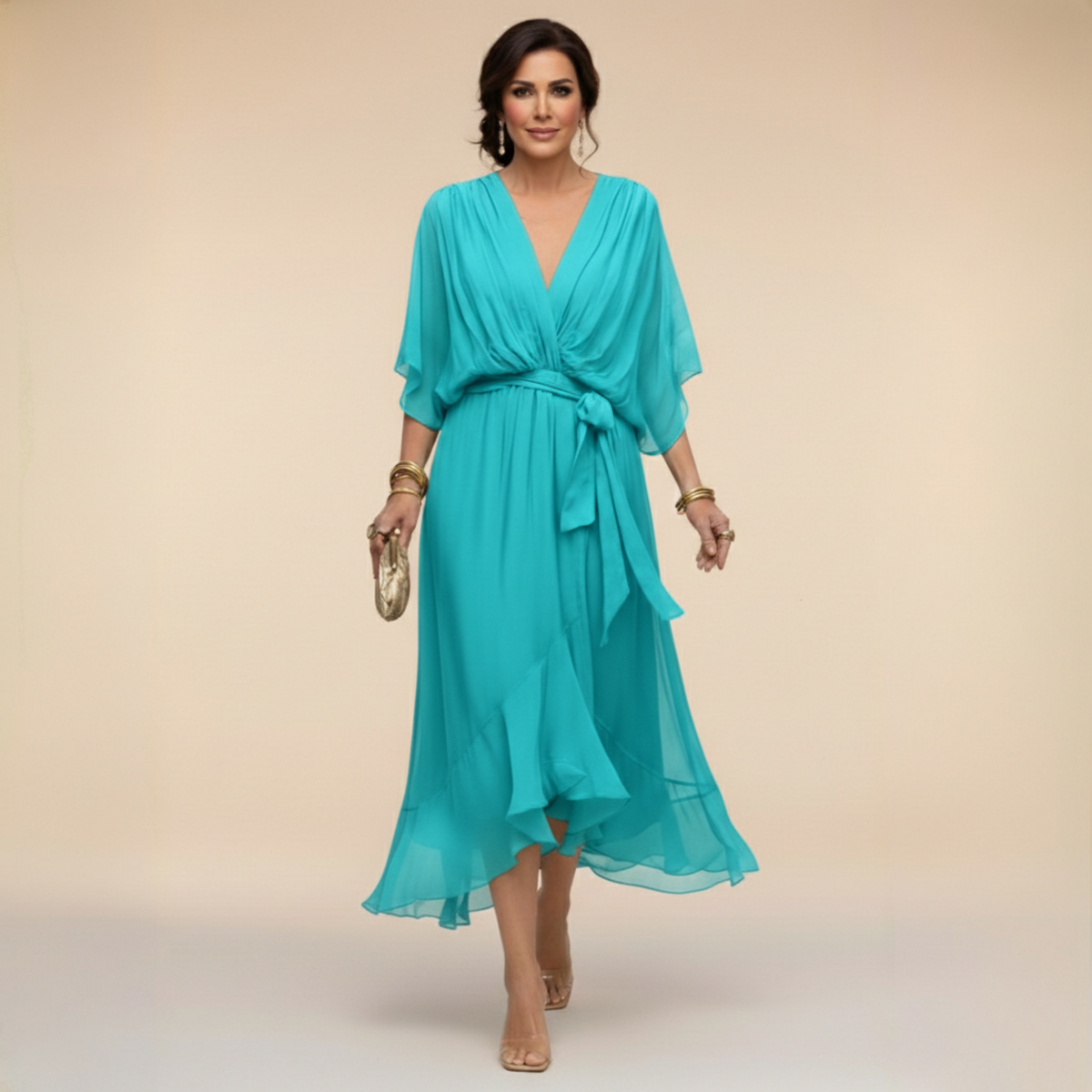 Monica | Vestito in chiffon con scollo a V
