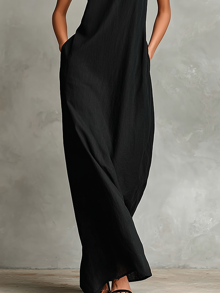 Fatima | Abito Maxi Minimalista con Collo Alto