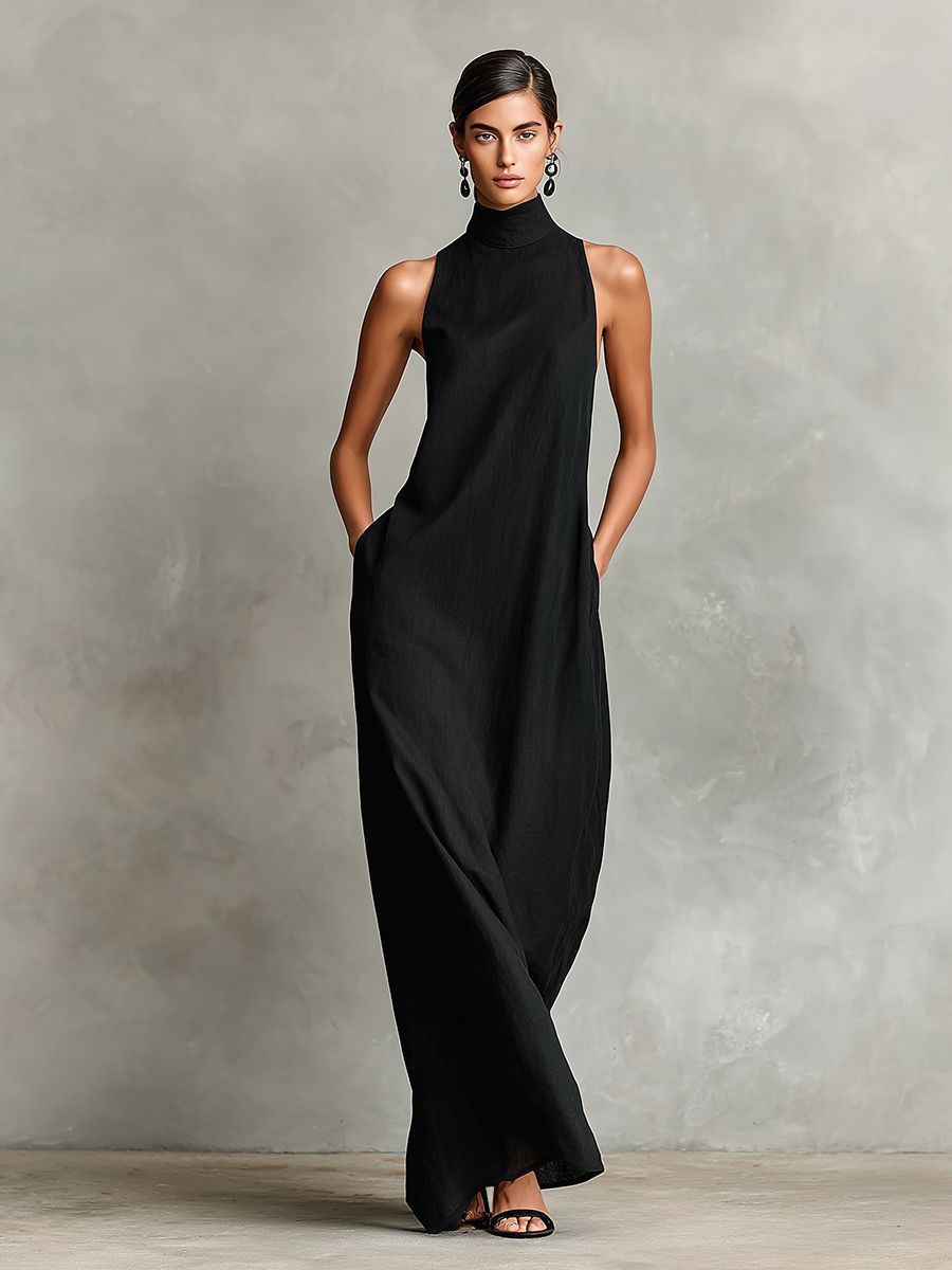 Fatima | Abito Maxi Minimalista con Collo Alto