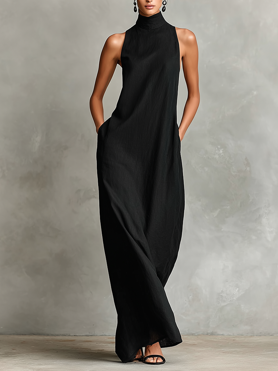Fatima | Abito Maxi Minimalista con Collo Alto