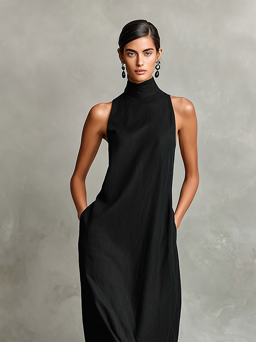 Fatima | Abito Maxi Minimalista con Collo Alto