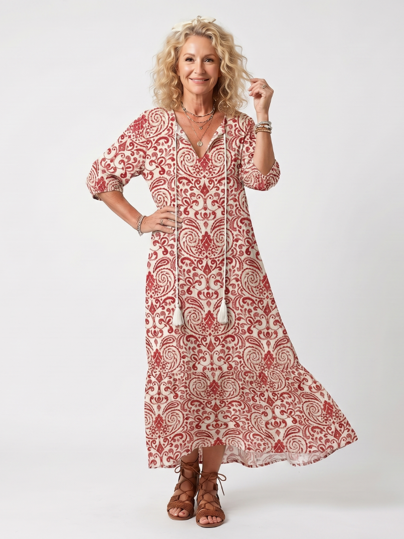 Lorella | Abito Midi Fantasia Ornamentale