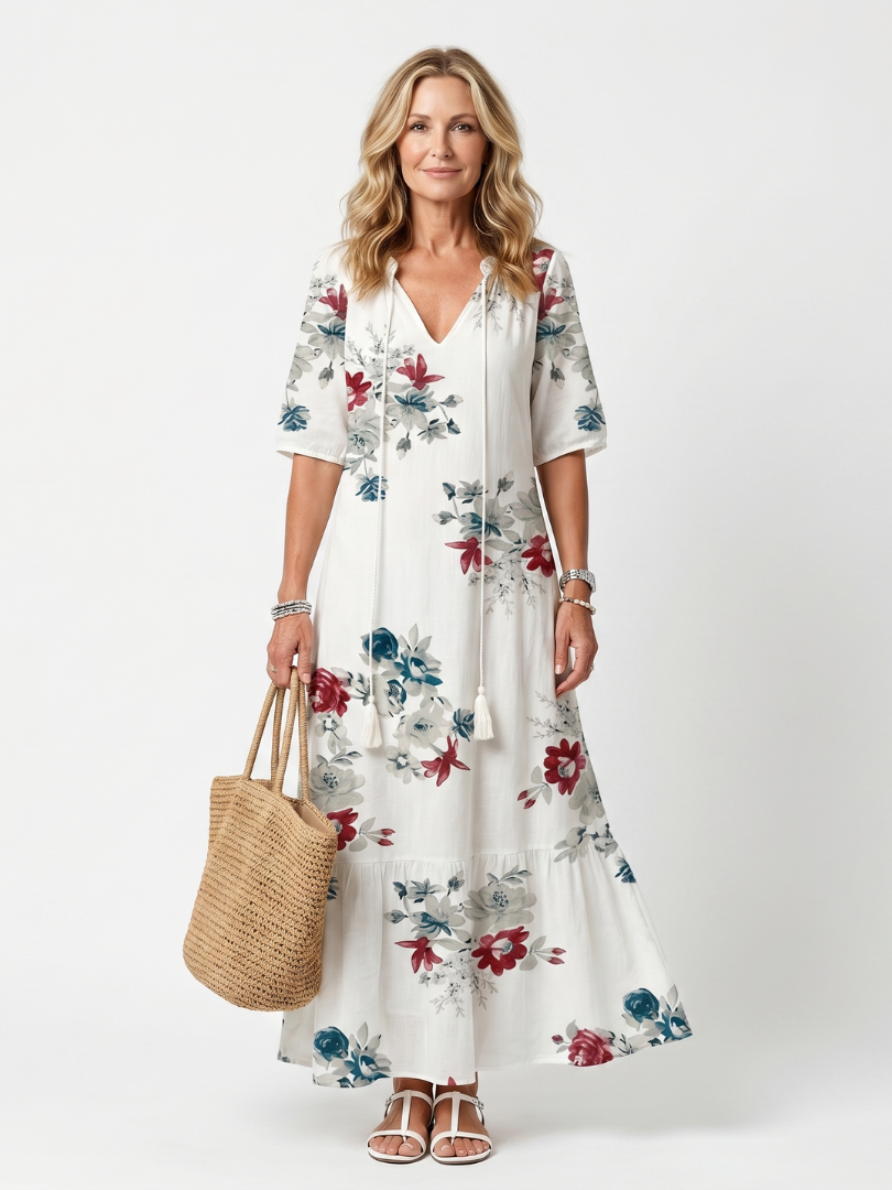 Agata | Abito Midi Floreale con Balza