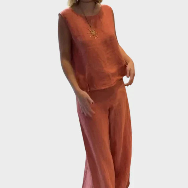 Livia | Completo Due Pezzi in Lino con Top Smanicato