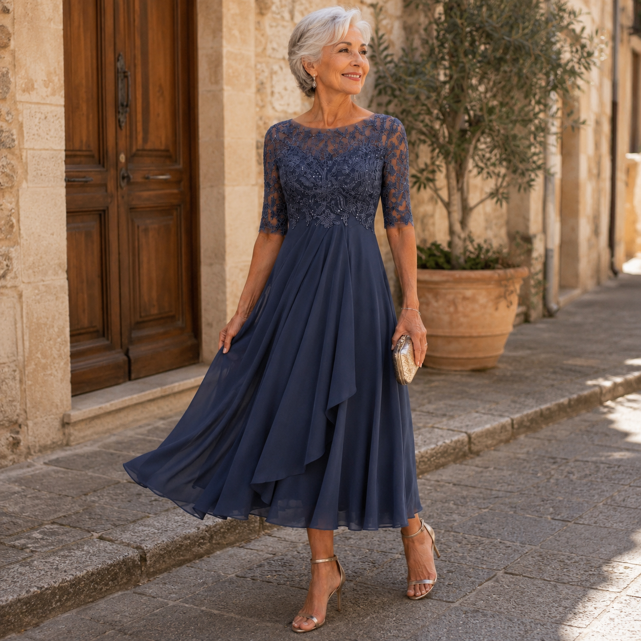 Santina | Abito Elegante in Pizzo e Chiffon