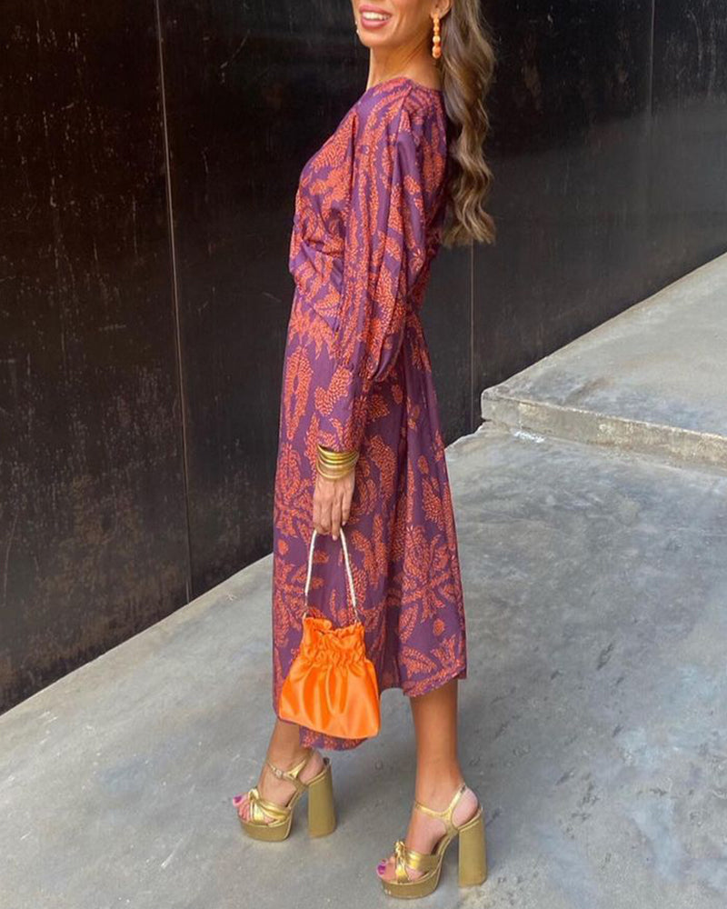 Evelisa | Abito Midi con Scollo a V e Stampa Decorativa