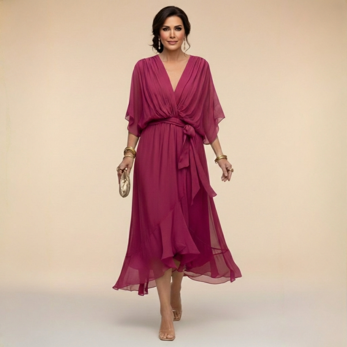 Monica | Vestito in chiffon con scollo a V