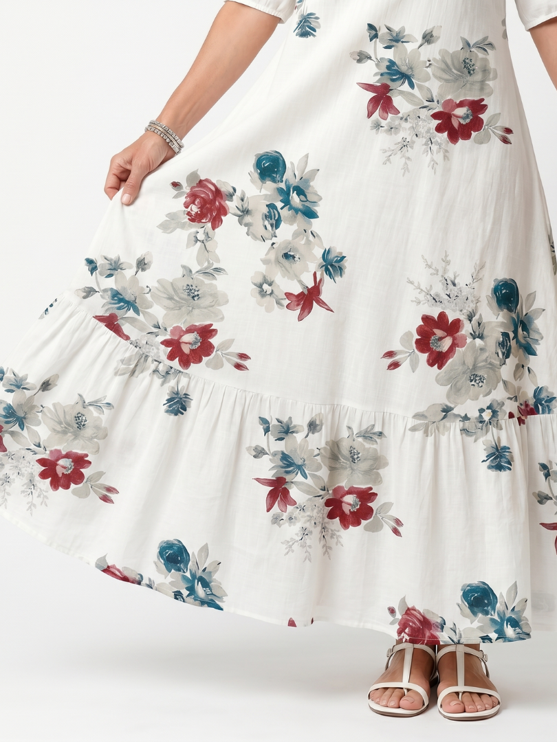 Agata | Abito Midi Floreale con Balza