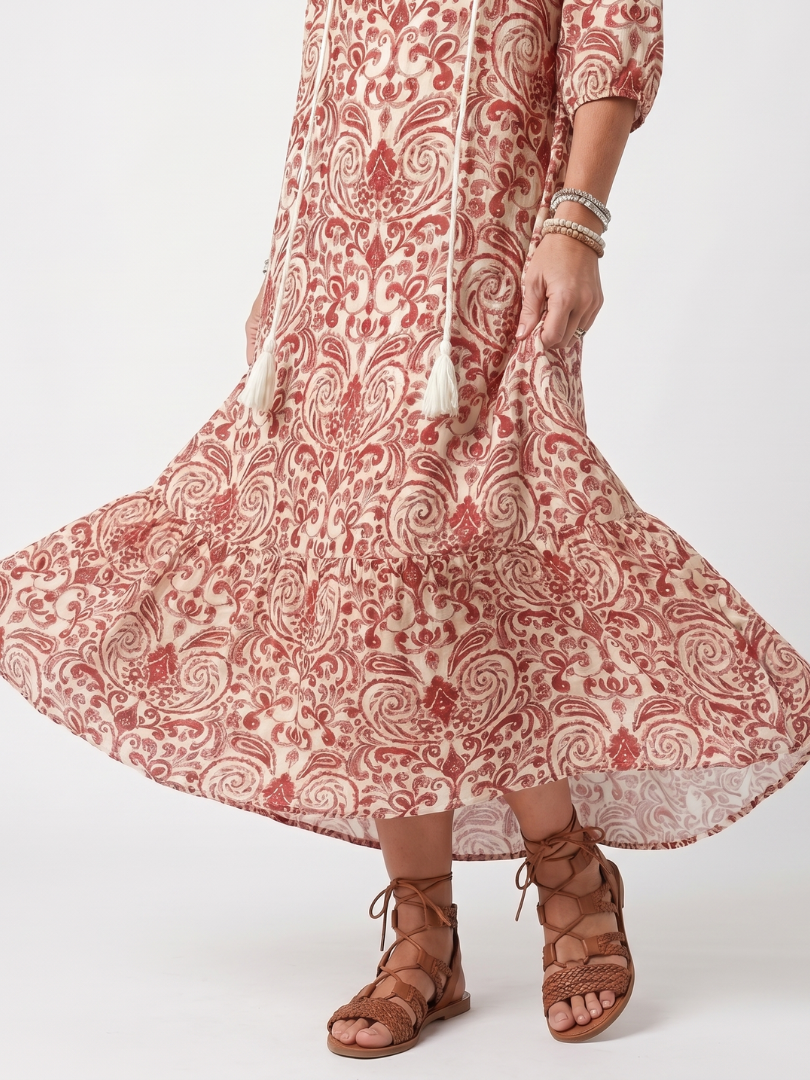 Lorella | Abito Midi Fantasia Ornamentale