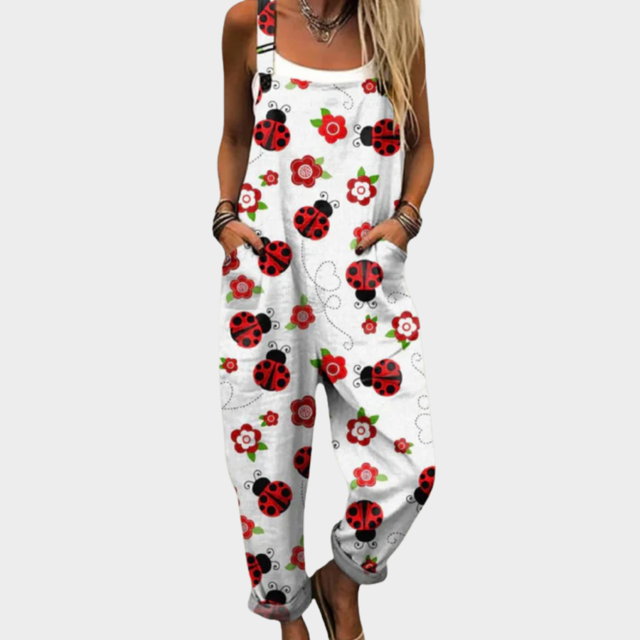 Agnese | Salopette con Stampa Coccinelle e Fiori