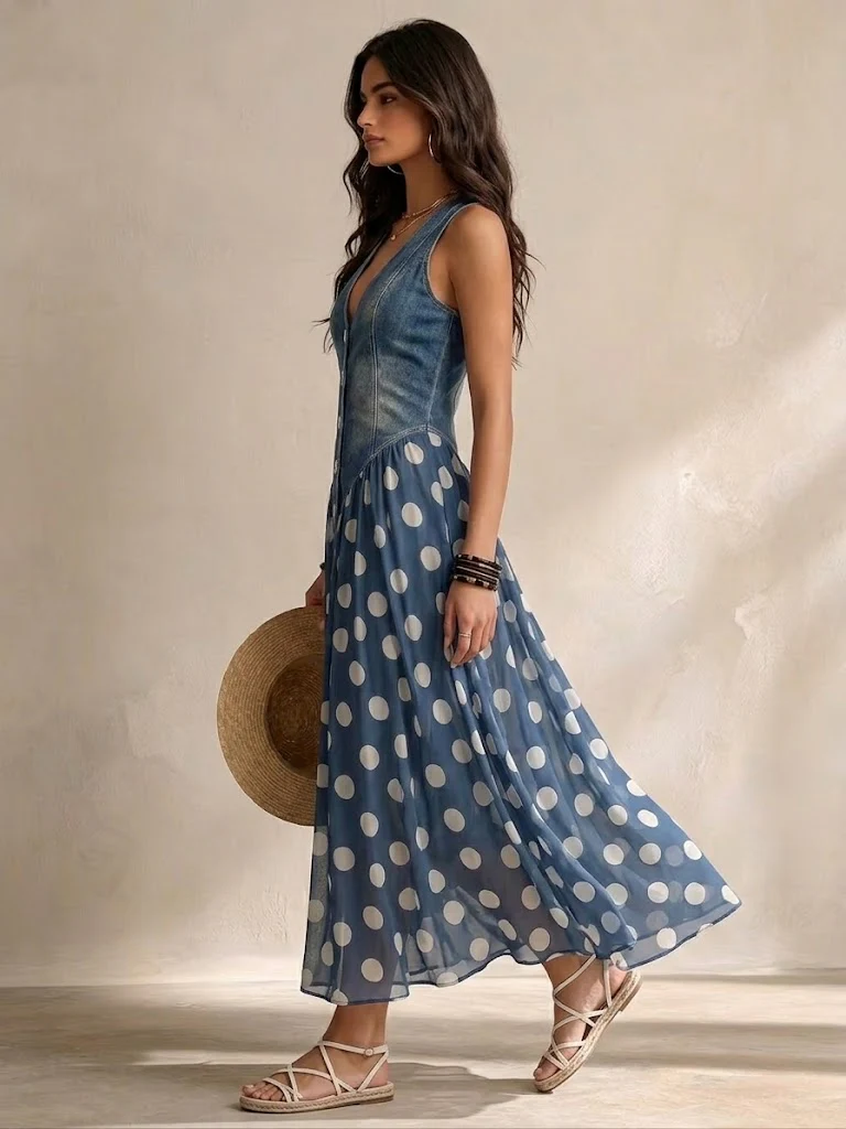 Gien | Abito Midi a Pois con Bottoni
