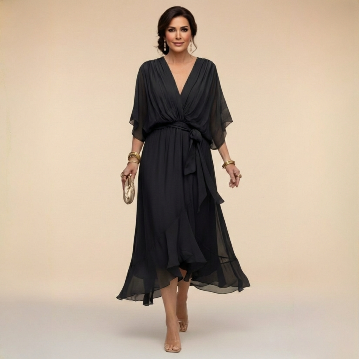 Monica | Vestito in chiffon con scollo a V