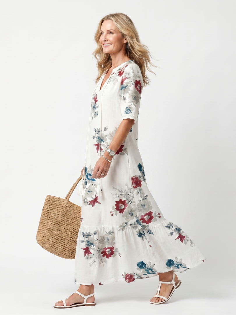 Agata | Abito Midi Floreale con Balza