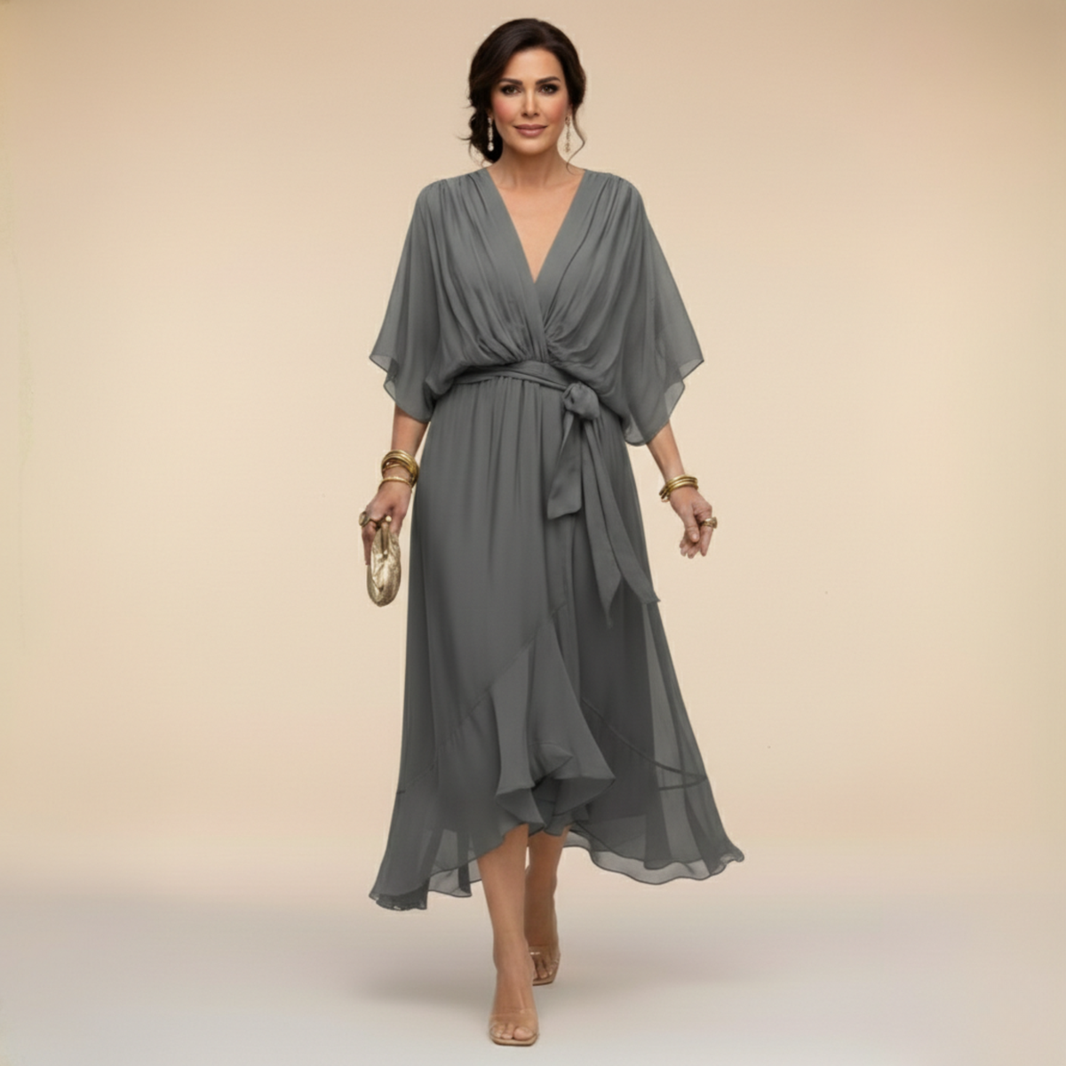Monica | Vestito in chiffon con scollo a V
