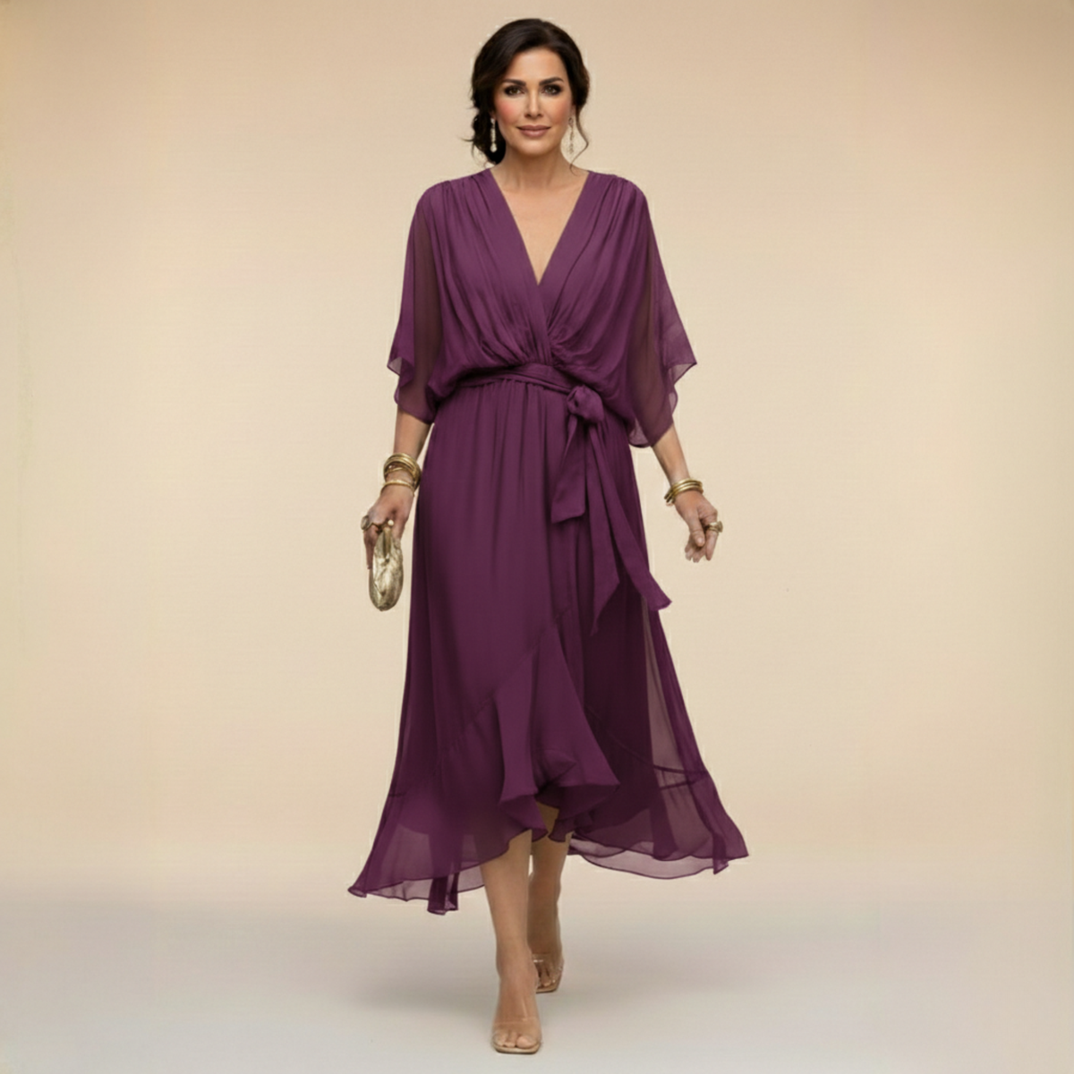 Monica | Vestito in chiffon con scollo a V