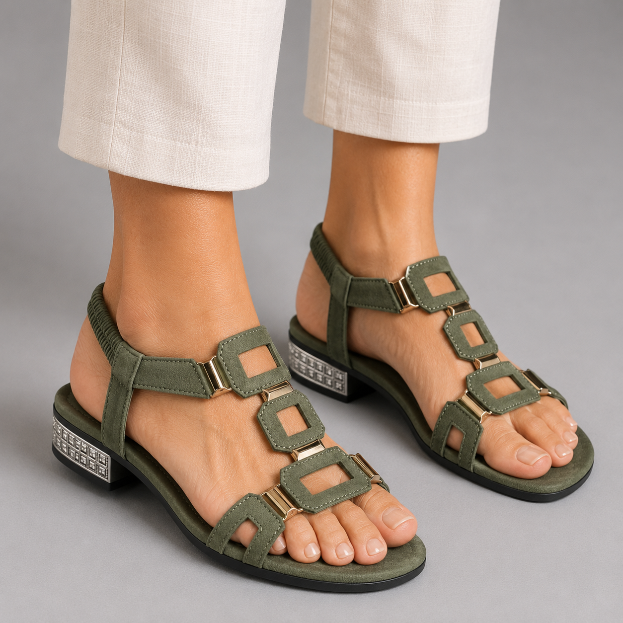 Lorenza | Sandali Bassi con Dettagli Geometrici