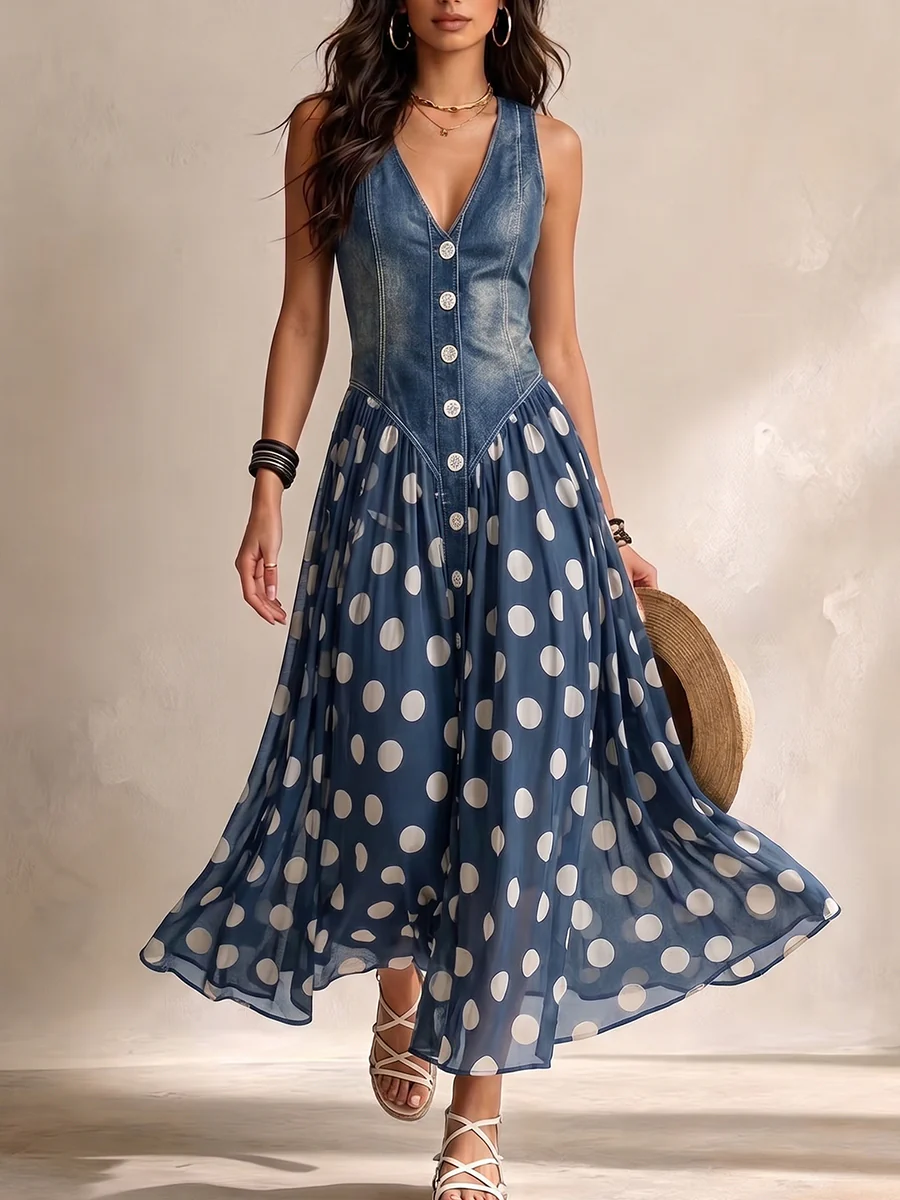 Gien | Abito Midi a Pois con Bottoni