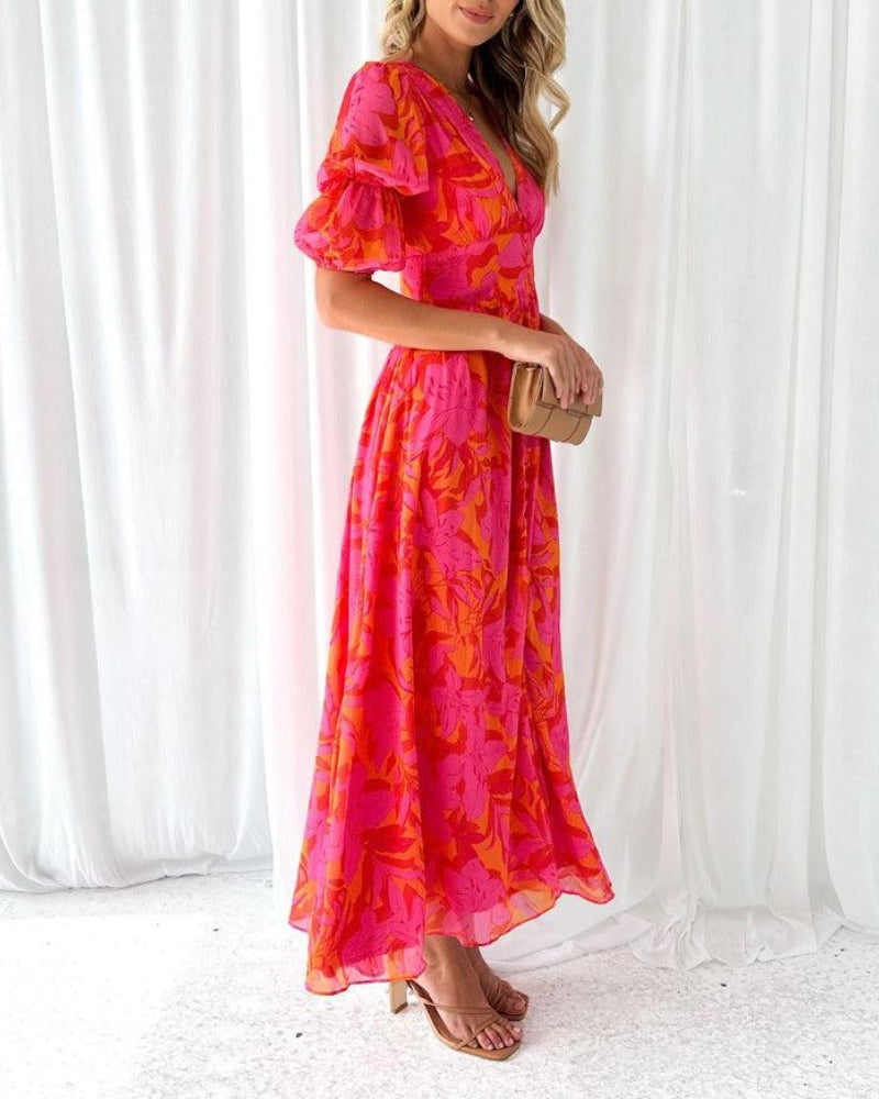 Esterina | Abito Midi Floreale con Scollo a V