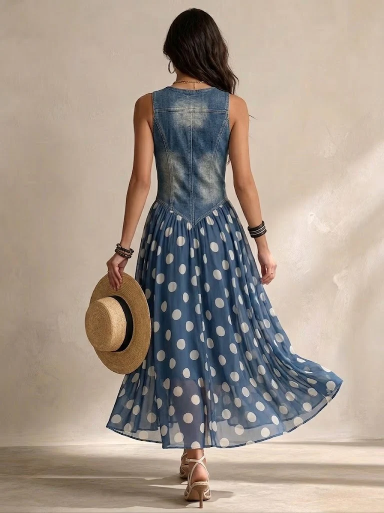 Gien | Abito Midi a Pois con Bottoni