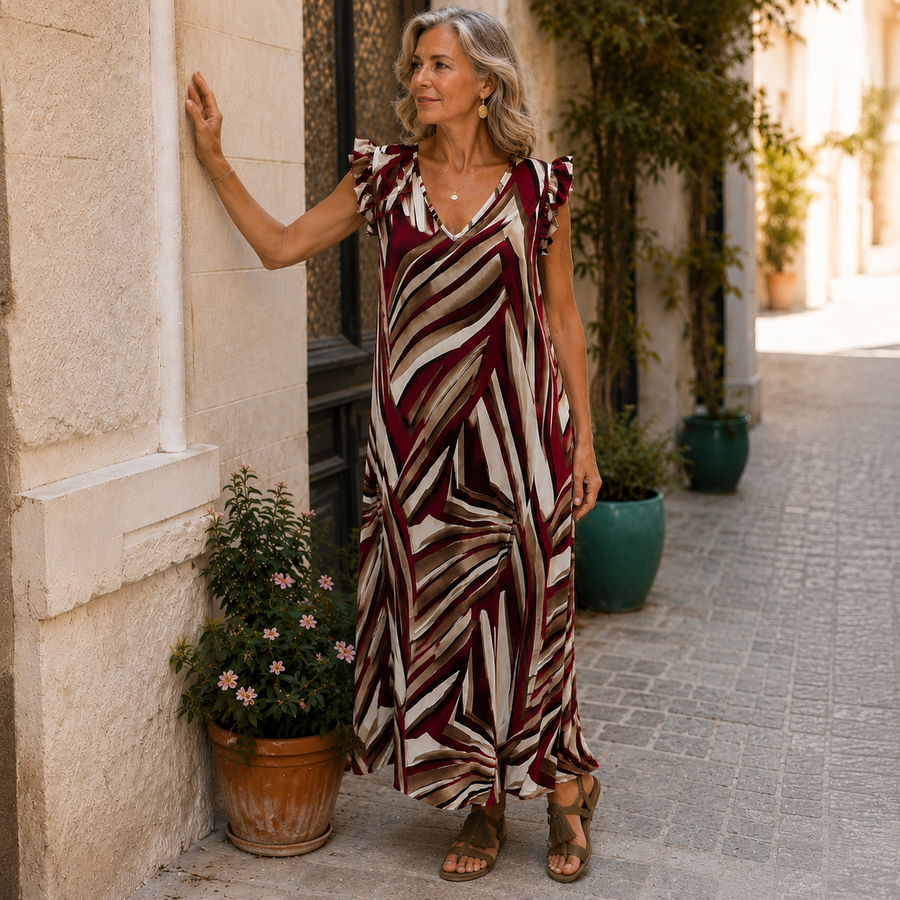 Veronica | Abito Lungo con Stampa Geometrica